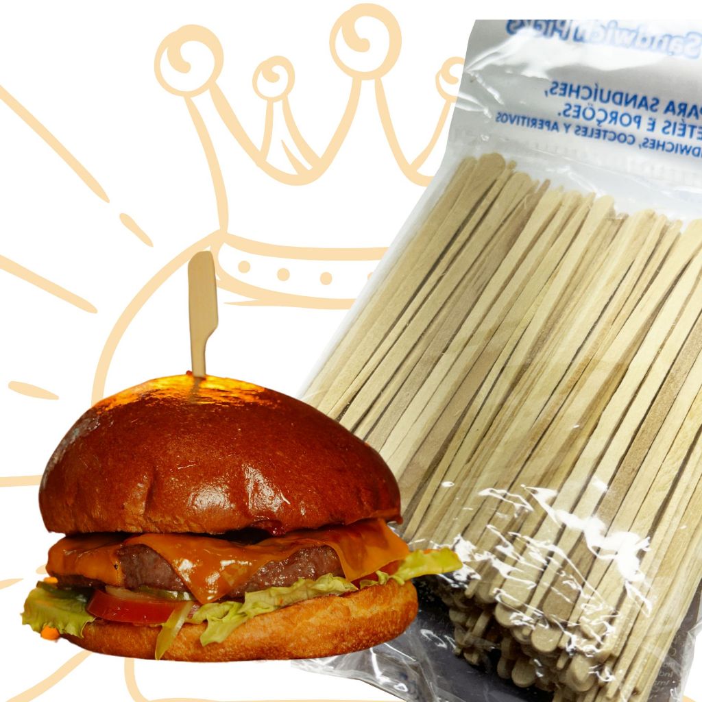 KIT PACOTES COM 400 UNID PALITOS THEOTO PARA SANDUICHES PAO DE METRO MINI HAMBURGUER 9CM — imagem 2 de 2