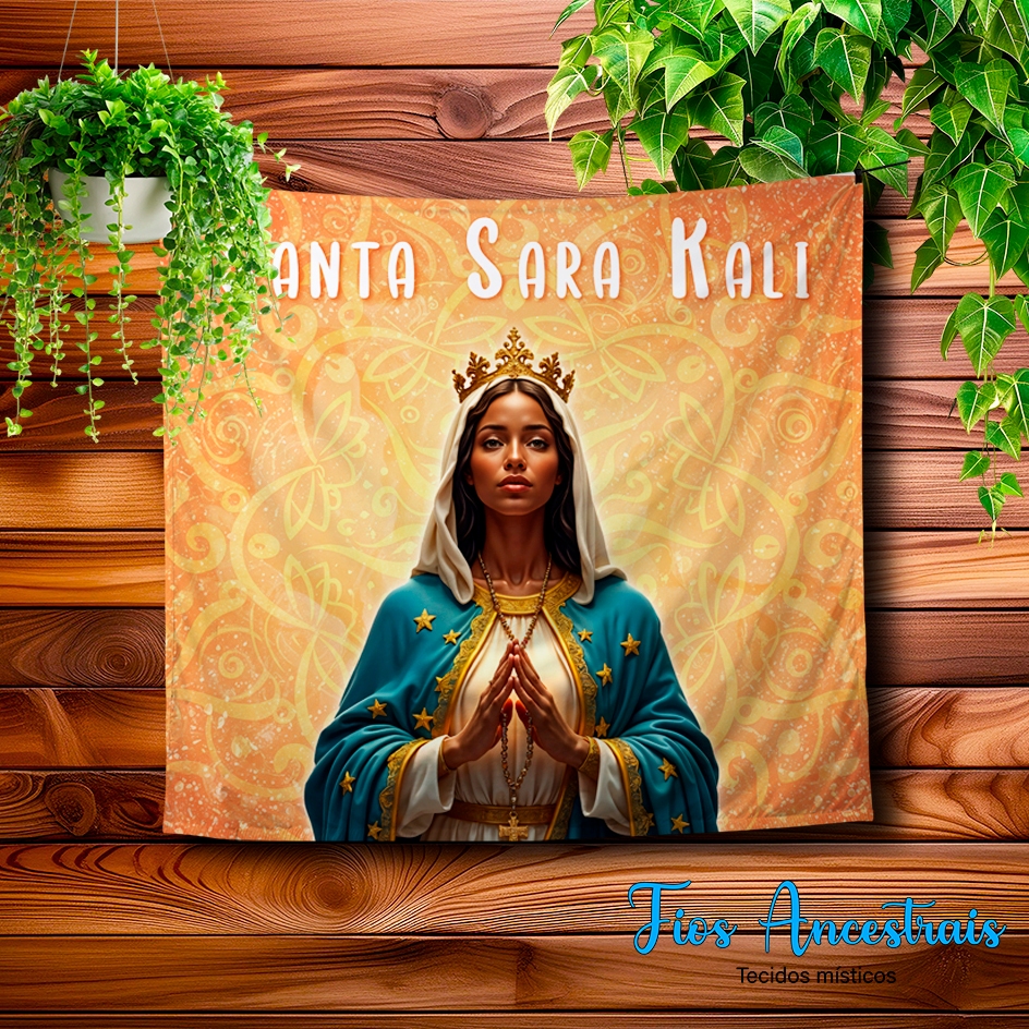 Tapeçaria de parede - Toalha para Oráculo/altar - Umbanda/Candomblé - Santa Sara Kali - 70cm x 70cm