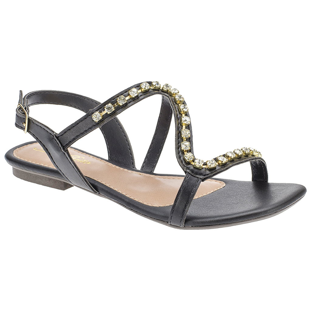Sandalia Feminina Rasteira Pedraria Bilho Strass Verão Confortável Tendencia Moda Casual Preto