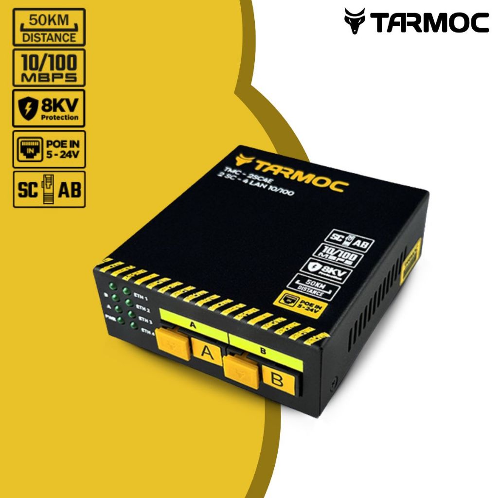 CONVERSOR DE MÍDIA FIBRA ÓPTICA TARMOC TMC-2SC4E-P 4 PORTAS RJ-45 10/100Mbps 50KM