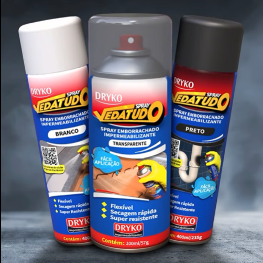 Kit 1, 2, 3 Spray Emborrachado Manta Impermeabilizante Vedatudo Transparente Telhado Calha PVC 100ml