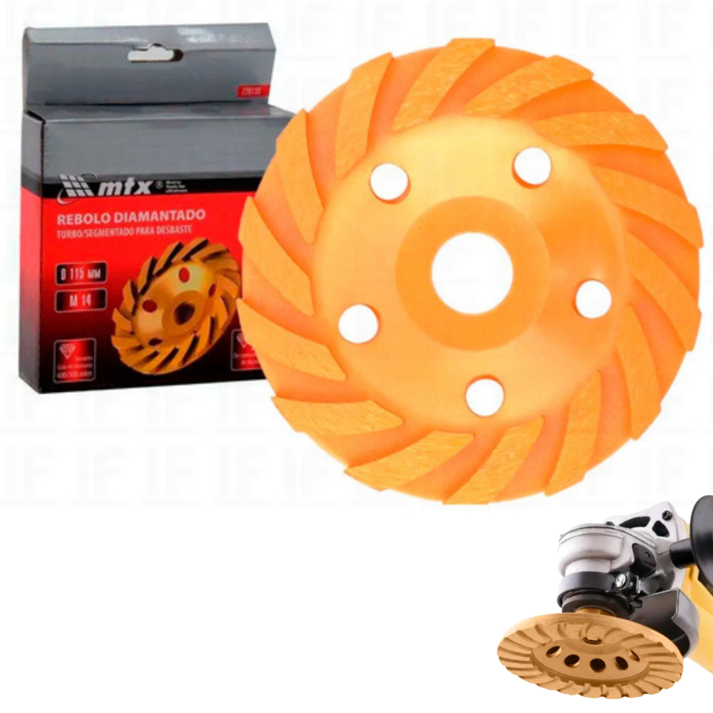 Disco Rebolo Diamantado Turbo Segmentado 115mm MTX M14 – Ideal para Concreto e Pedra