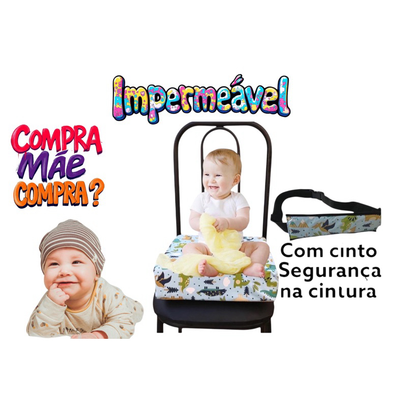 Almofada Elevação Bebê Alimentação Impermeável com Cinto de Segurança