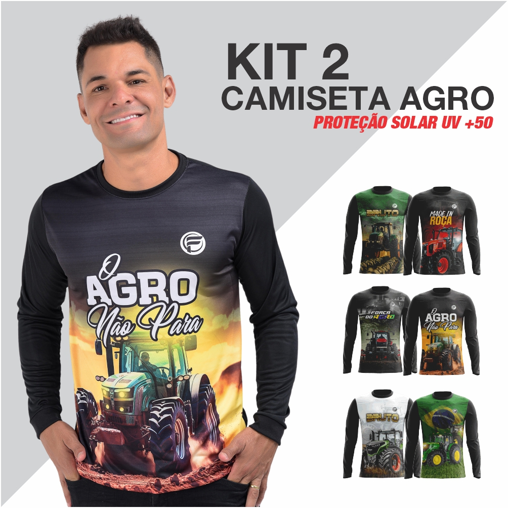 Kit 2 Camisas do Agro Masculina UV Trator Proteção Solar Brasil Agropecuária Camiseta Fazenda Bruto em Oferta na Shopee