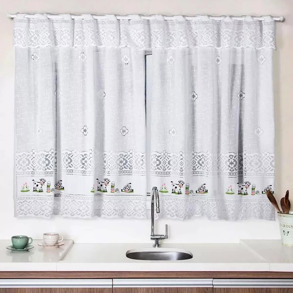 Cortina De Cozinha Renda Valência 2,00x1,20 Interlar Oferta em Oferta na Shopee