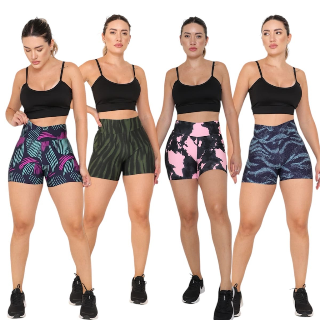 Kit 2 Short Curto Meia Coxa Estampado Fitness Legging Feminina Academia Antiodor Yoga Cintura Alta
