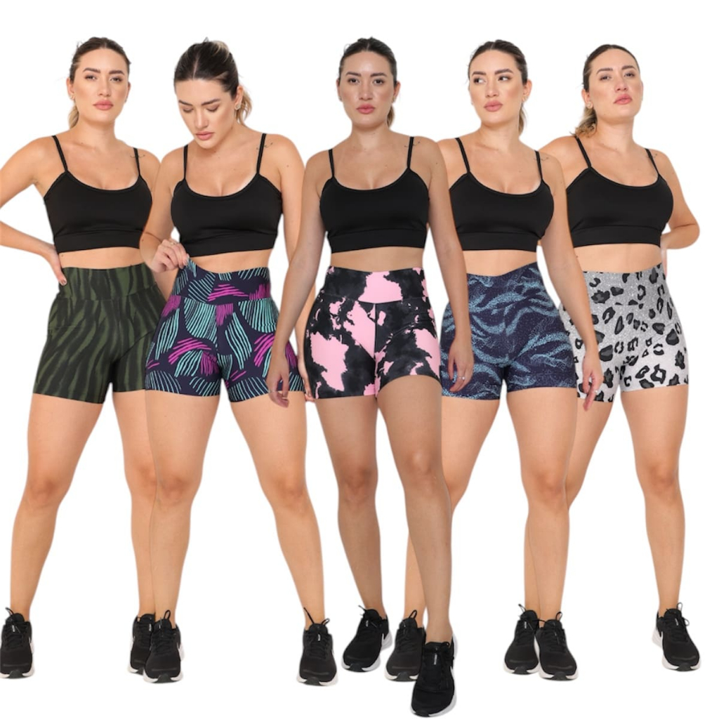 Kit 5 Short Meia Coxa Premium Estampado Academia, Caminhada, Parques, Passeios, Surf
