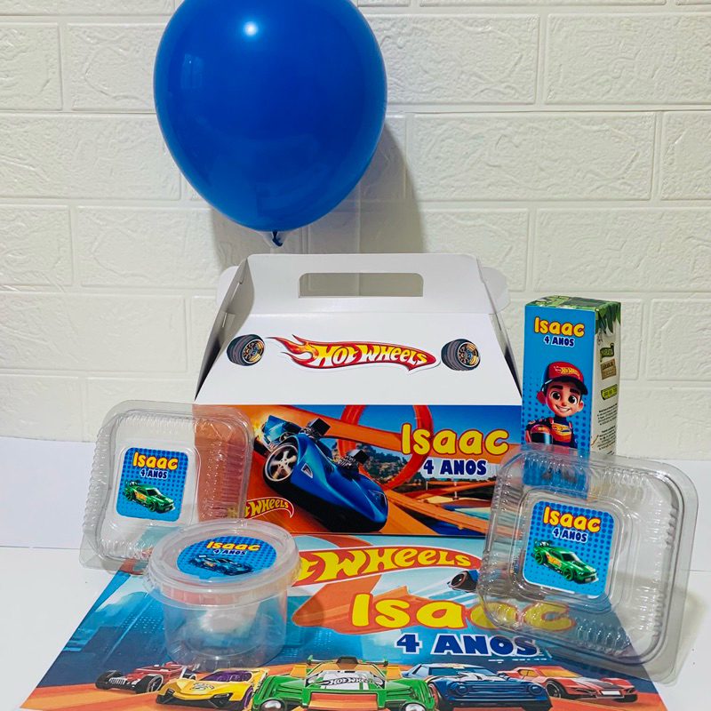 kit festa embalagem  de aniversário na escola personalizada Hot wheels - kit festa escolar - caixa festa na escola em Oferta na Shopee