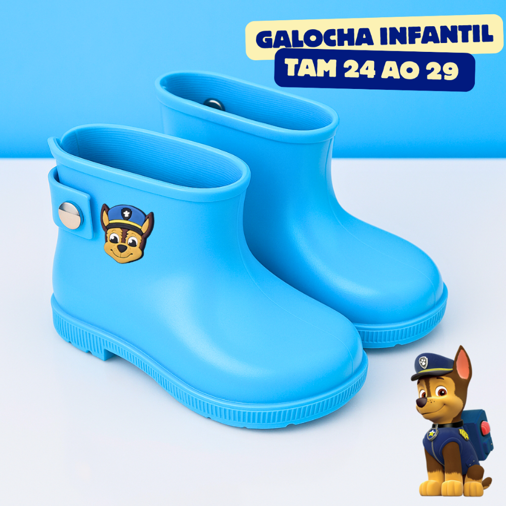 Bota Infantil Menino Galocha Azul Patrulha Antiderrapante Confortável Macia Botinha