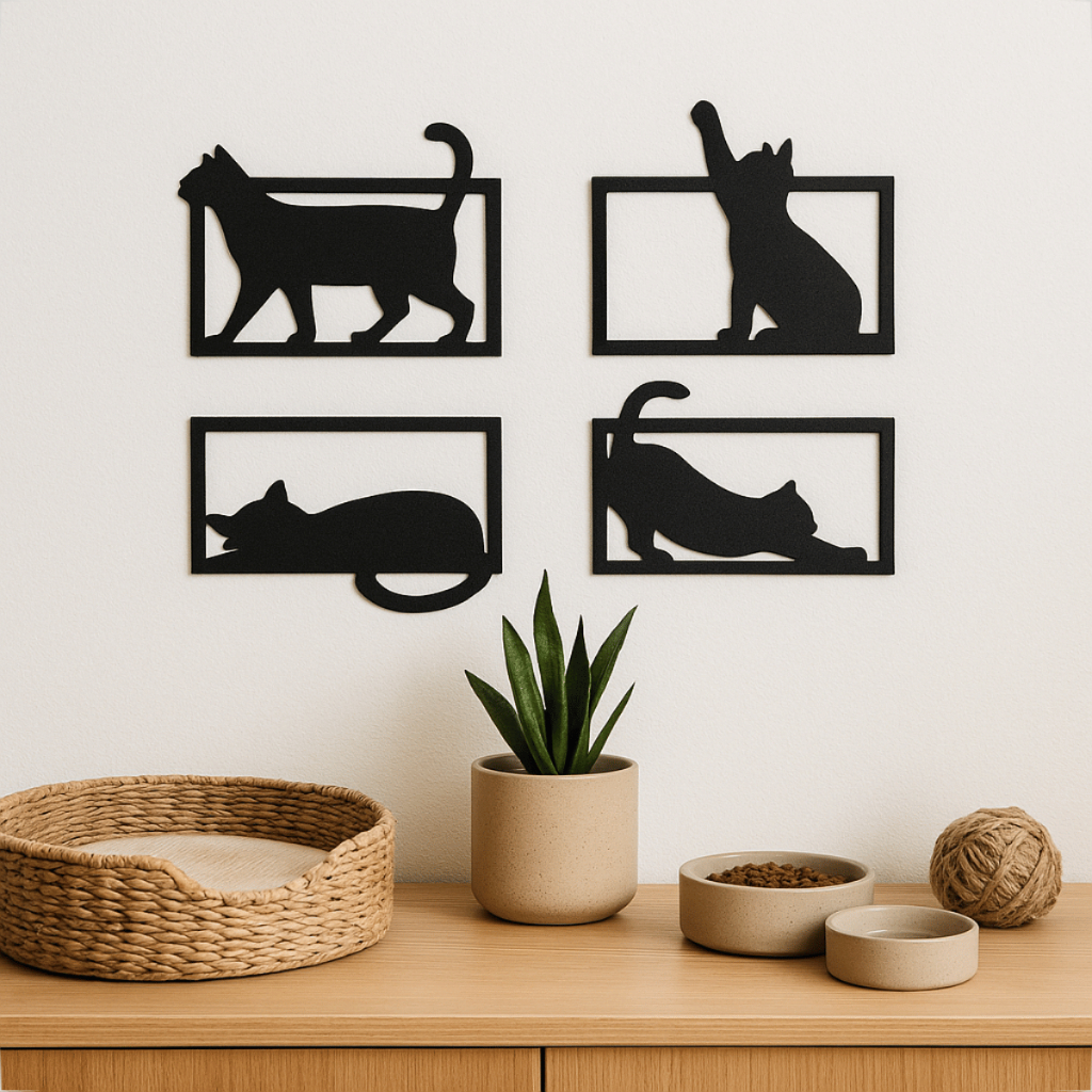 Kit 4un Placas Personalizadas Modelo Gato De Parede Feito em Mdf Personalizado em Oferta na Shopee