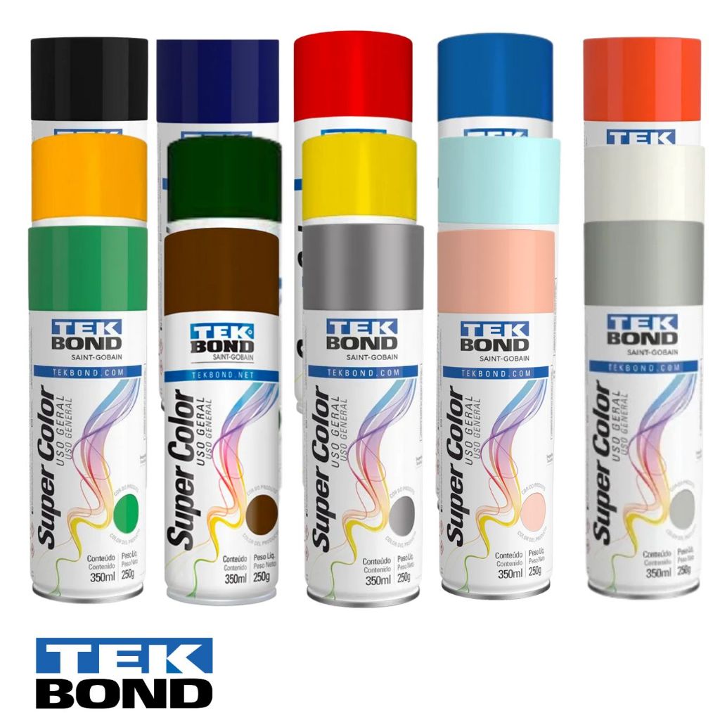 Tinta Spray Super Color Tekbond 350ml, aerossol, para metal, madeira, cerâmica, gesso, fluorescente