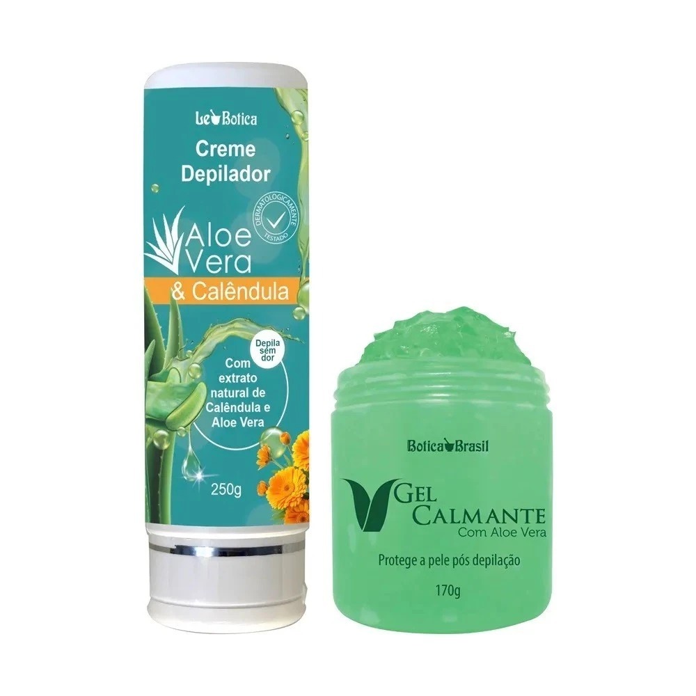 Kit Creme Depilatório sem dor com calêndula e aloe vera + Gel Calmante pós Depilação