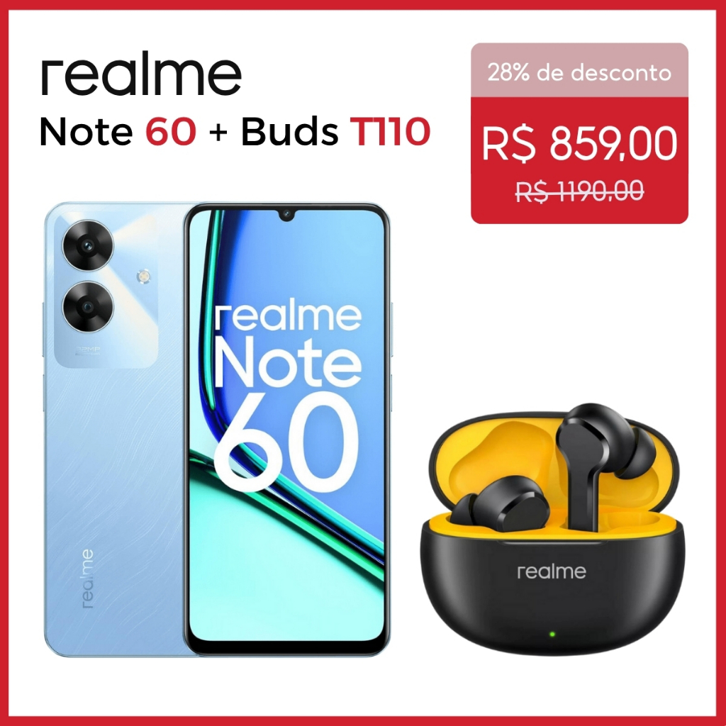 Smartphone Realme Note 60 Dual SIM 3GB/64GB + Fones IPX5
