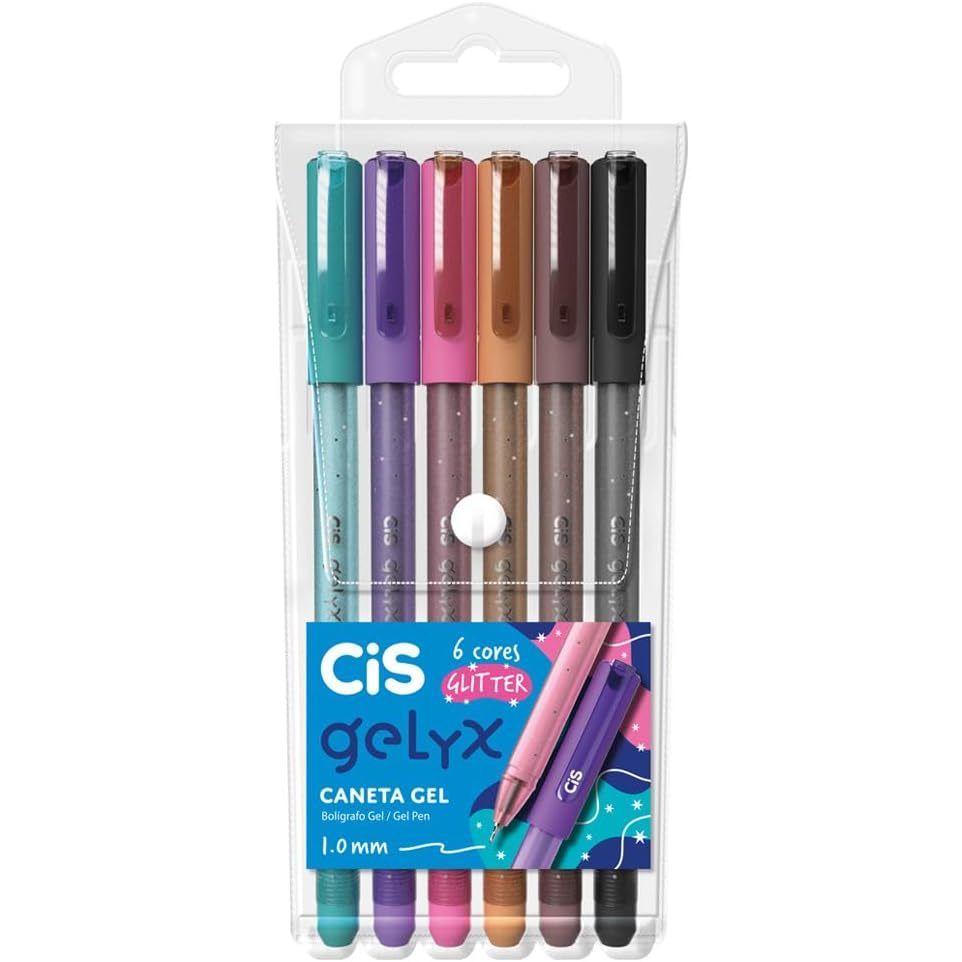 Kit Caneta Gel Cis Gelyx Estojo Com 6 Cores Glitter 1.0mm Cis