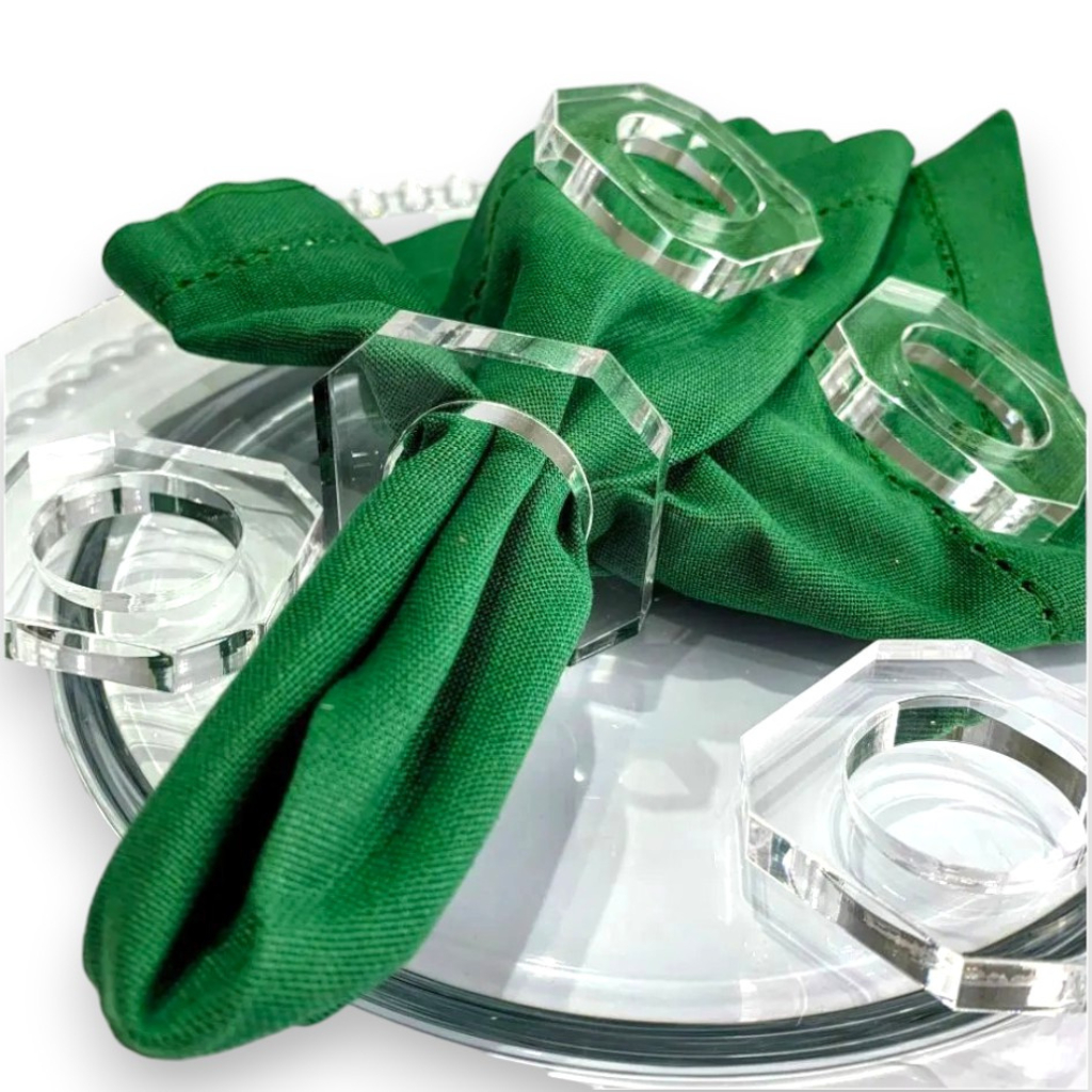 Anel De Guardanapo Octógono 8mm - Acrílico Cristal - Kit Com 12 Peças
