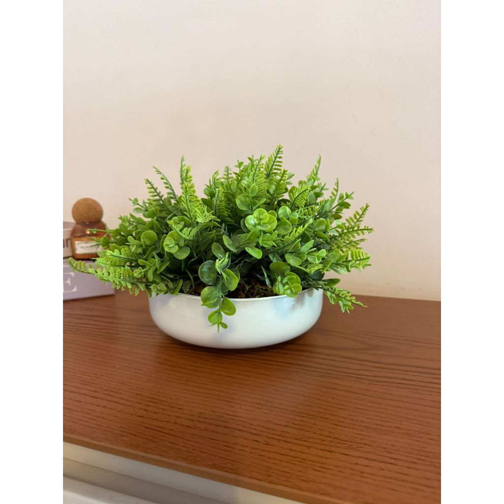 Arranjo De Eucaliptos Artificiais Em Vaso Branco Vidro Mesa em Oferta na Shopee