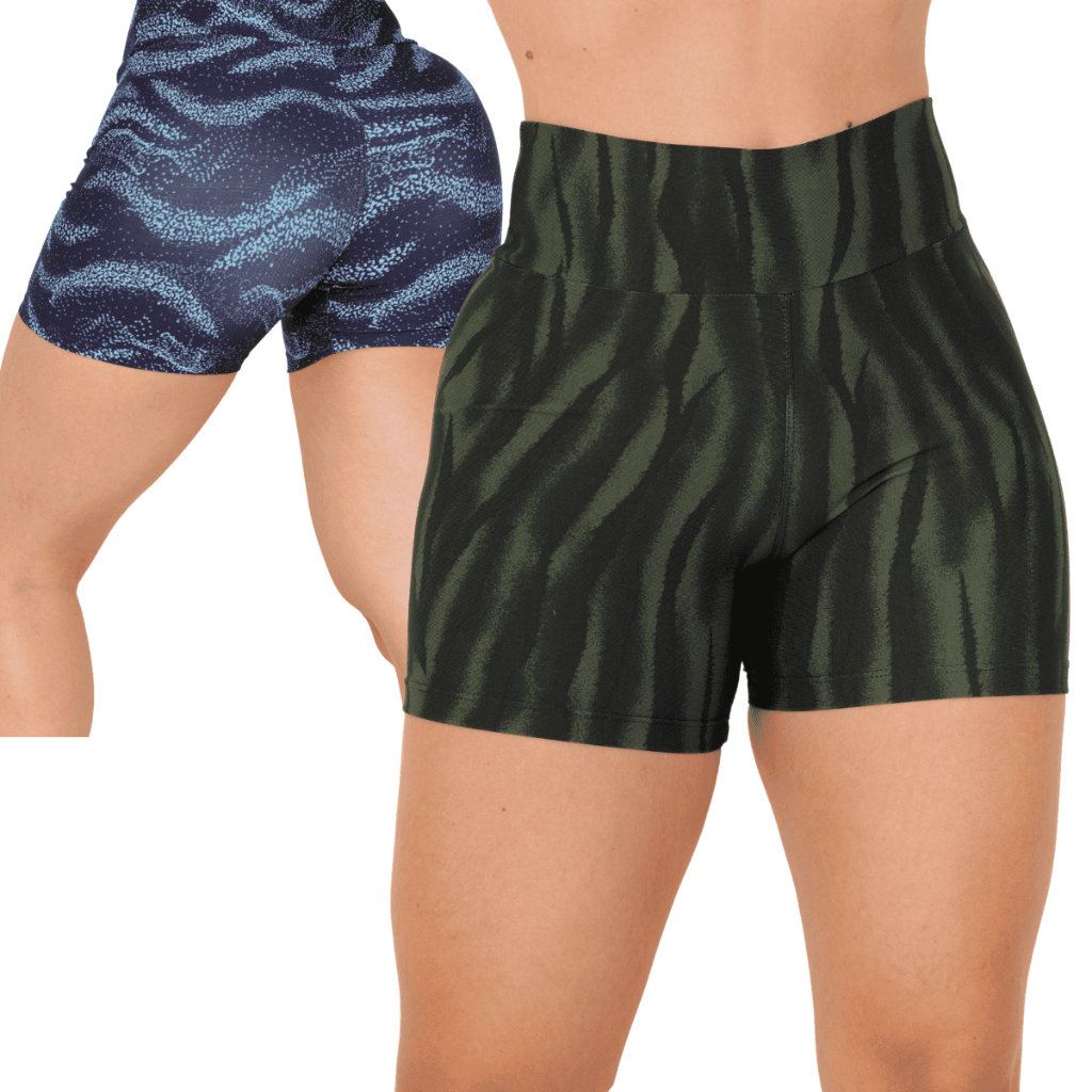 Kit 2 Shorts Curto Academia Cos Alto Feminino Estampados Roupa Esportiva Fitness Cintura Alta