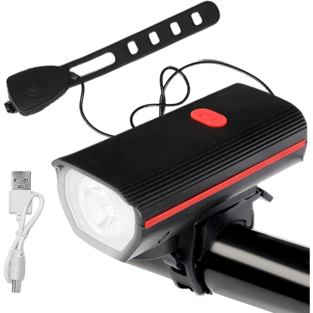 Lanterna Dianteira Com Alto Falante 120db Luz de Bike Bicicleta Preto/Vermelho Jws Recarregavel