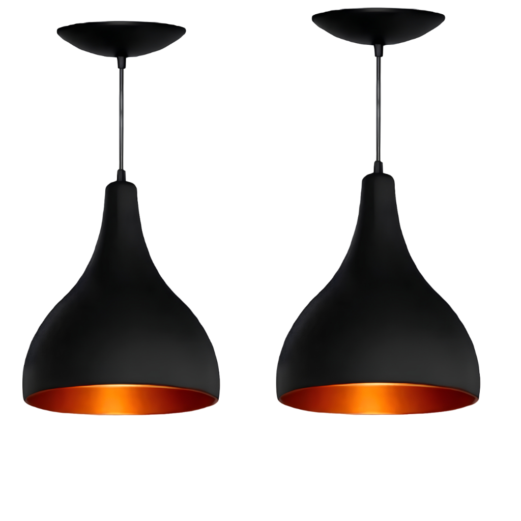 Pendente Modelo Gota Kit2 Lustre Preto/Cobre Cabo 1m Elegante Casa Balcão Cozinha Quarto Bar Moderno