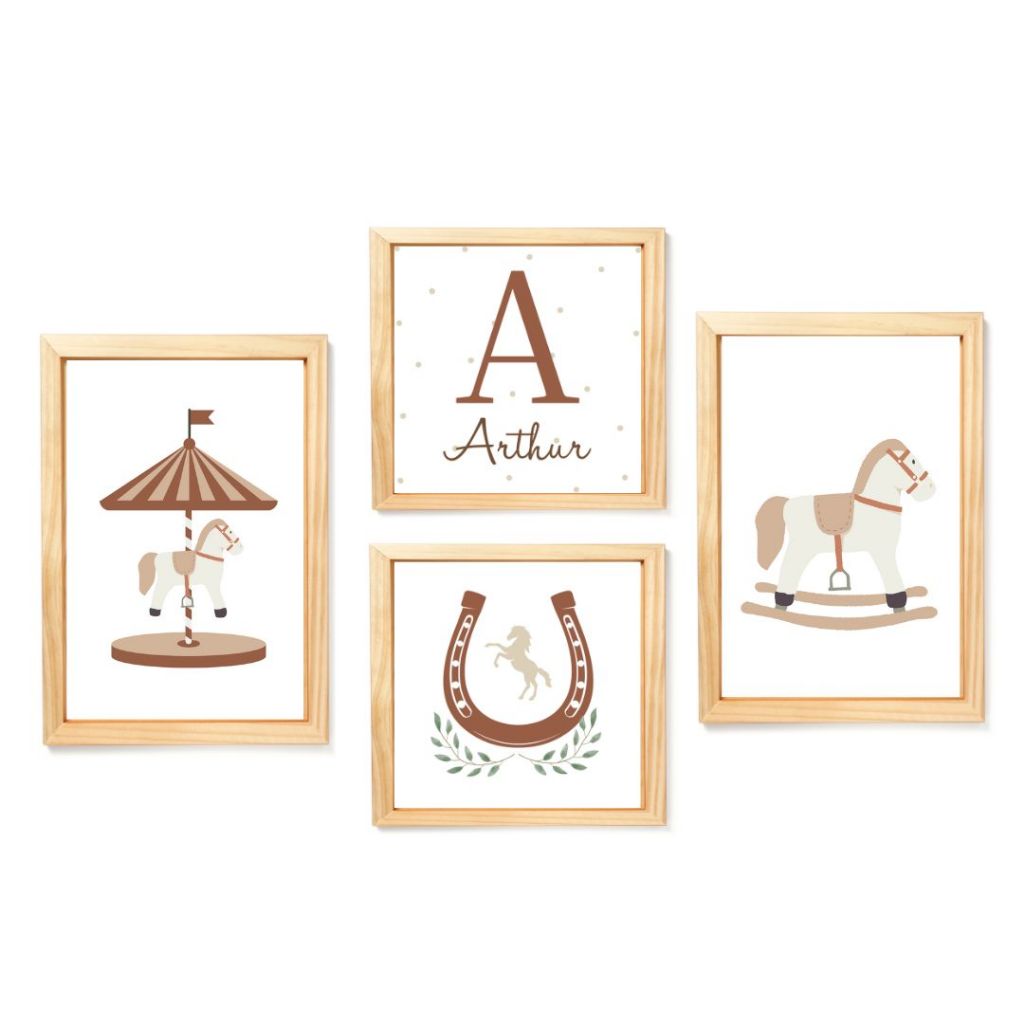 Kit Quadro Decorativo Quarto Infantil Cavalinho de Balanço