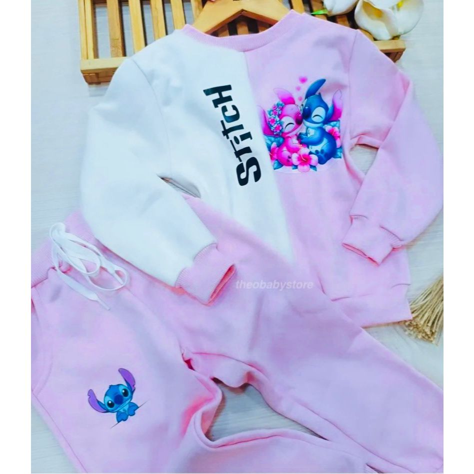 Conjunto Infantil Lilo Stitch Moletom Blusa + Calça Inverno Frio Menina Blogueirinha Quentinho 4 Ao 10 Personagem Filme