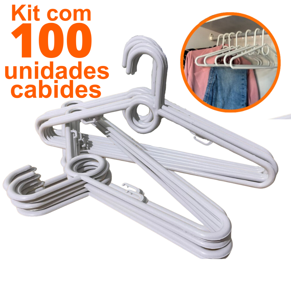 Kit 100 Cabide ADULTO BRANCO Reforçado para Roupa de Adultos em Oferta na Shopee