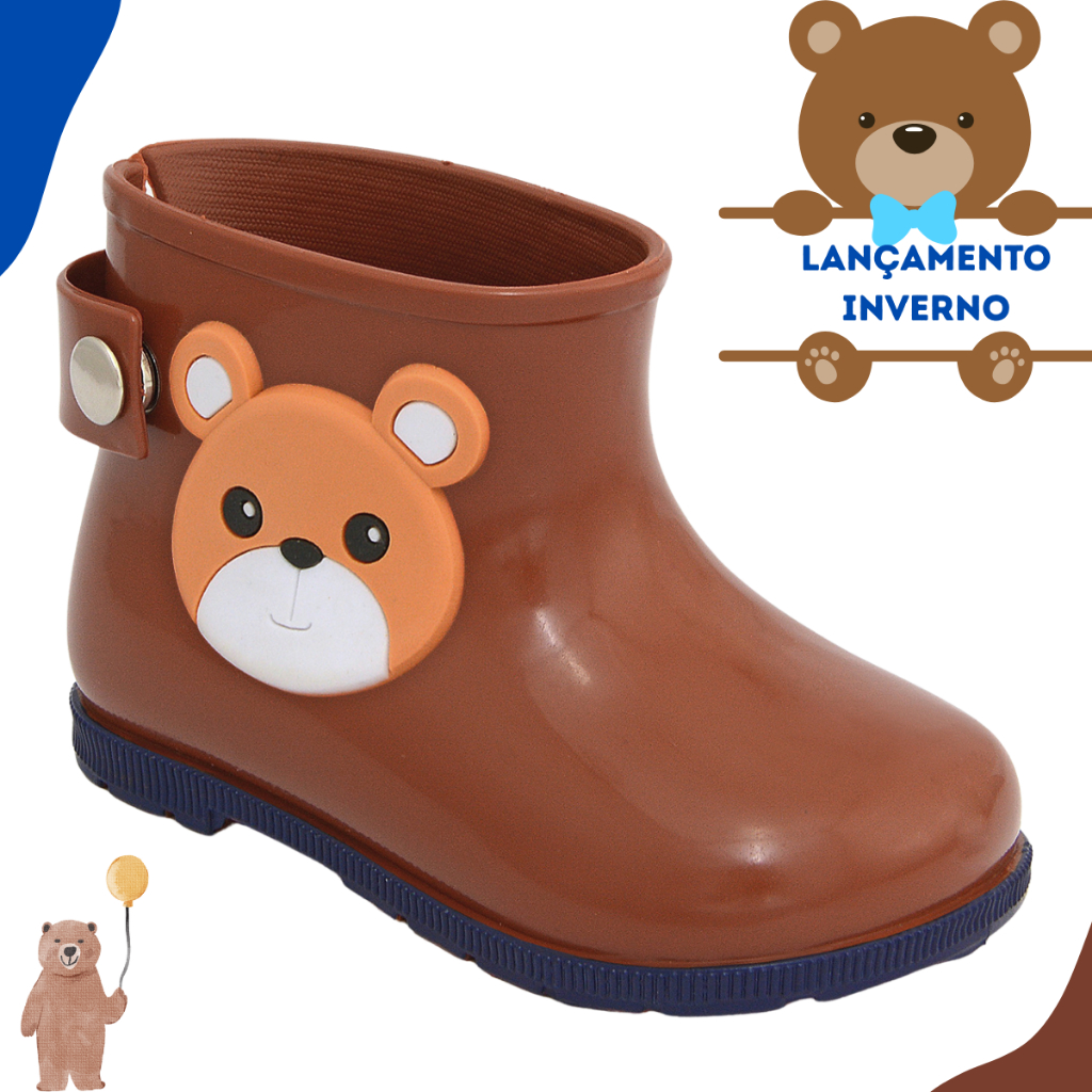 Bota galocha infantil menino masculina urso lançamento Impermeável
