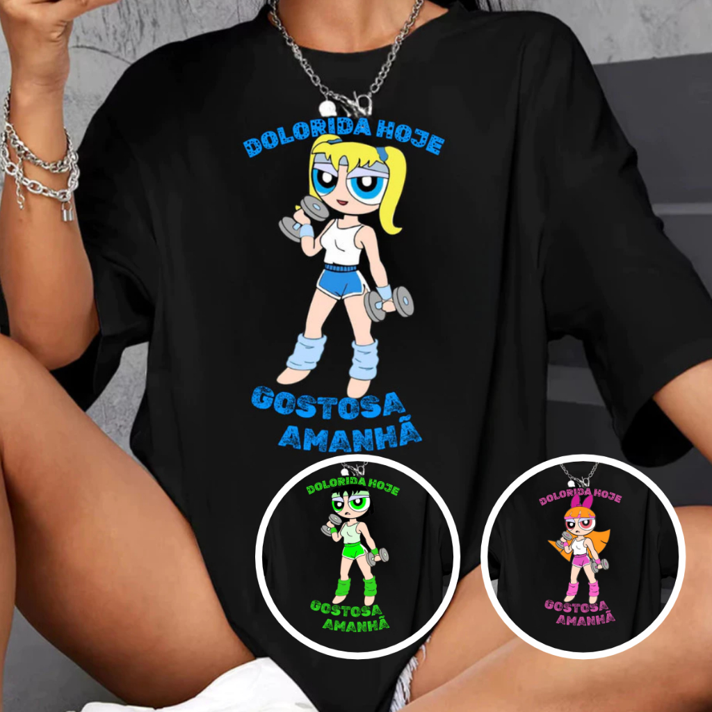 Camiseta Feminina Oversized 100% Algodão Treino Fitness Camisa de Academia Confortável