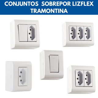 Conjunto Caixa de Sobrepor Tomada e Interruptor Lizflex Tramontina 10A 20A Sistema X em Oferta na Shopee