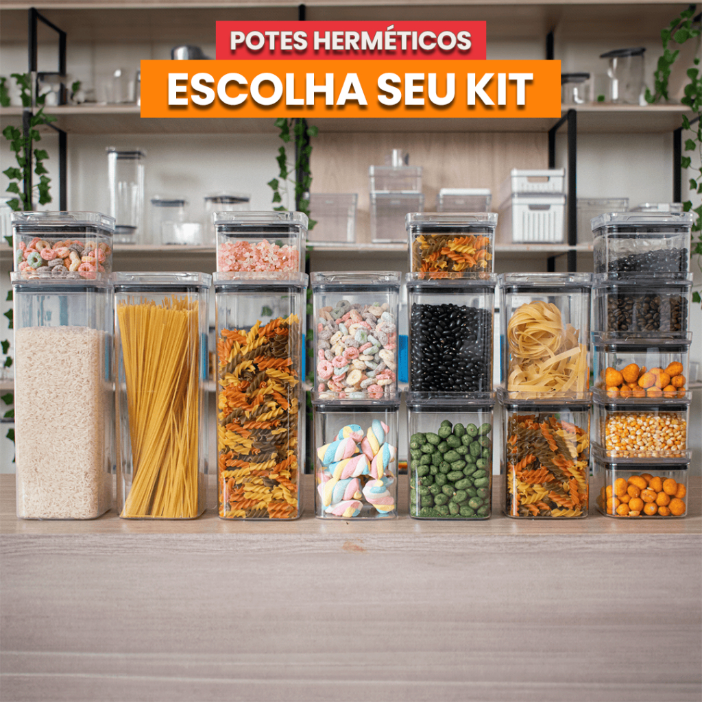 Kit de Potes Herméticos Porta Mantimentos Hermético Quadrado Cozinha Potes Herméticos Quadrados