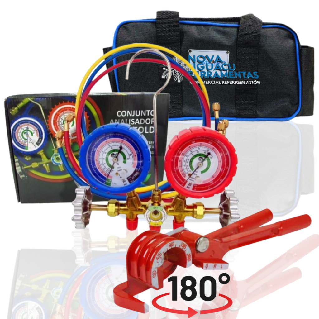 Kit Manifold R32 R410a C/ Curvador de tubos 180° e Bag p/ Ferramentas