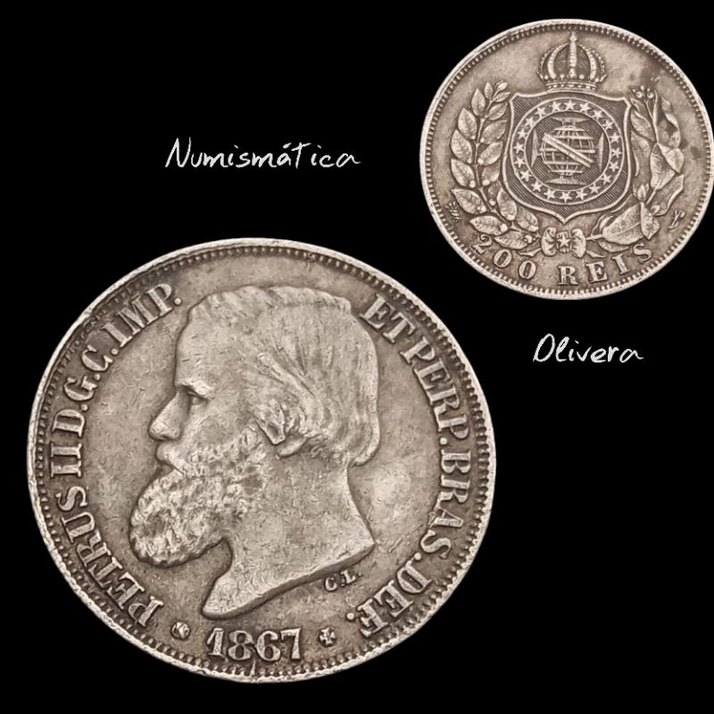 L.: 1382 - Moeda antiga Prata Brasil 200 réis 1867.