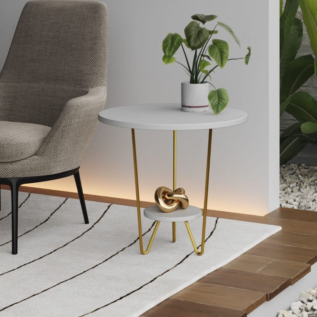 Mesinha de Canto Apoio Lateral Sofá Base de Ferro Tampo Redondo de Mdf Luxo Casa Decoração...