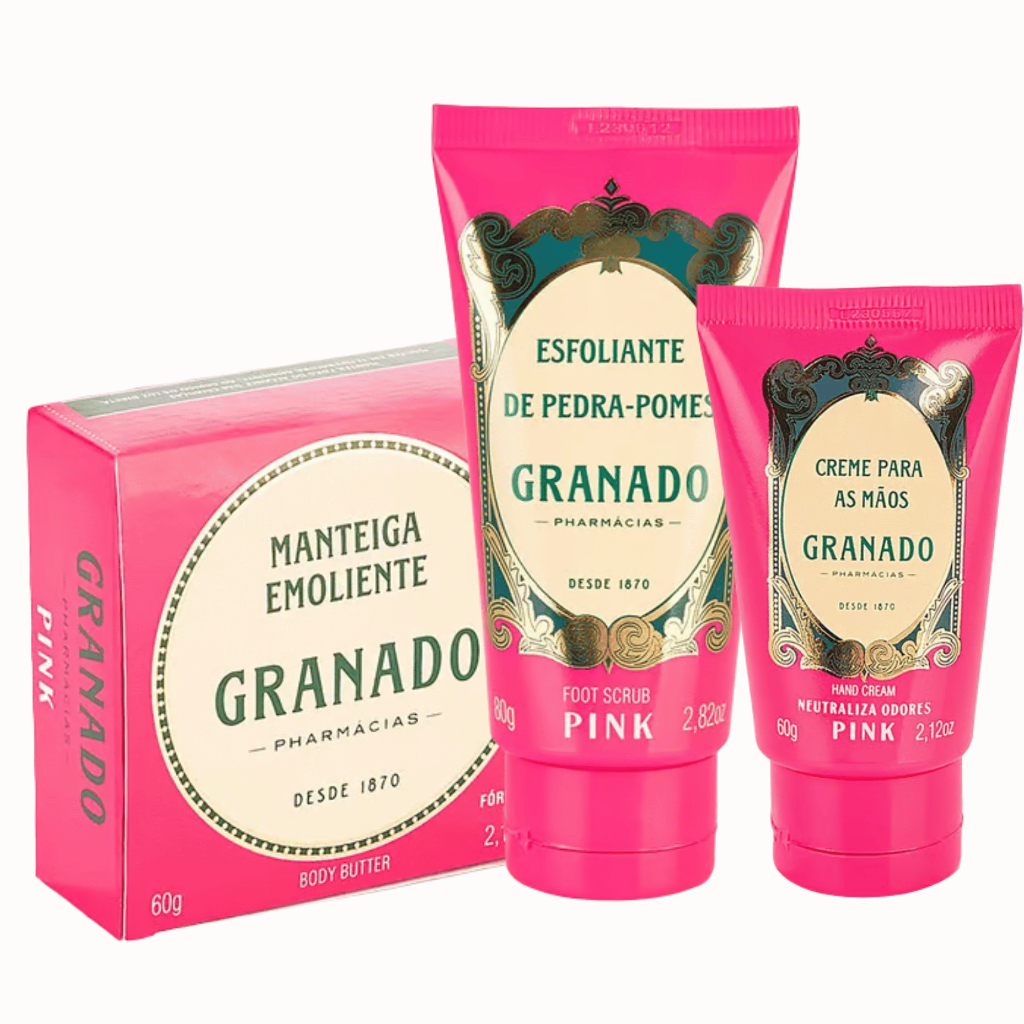 Kit Granado Pink Esfoliante Pedra Pomes 80G + Manteiga Emoliente 60G + Creme de mãos 60G Hidratação