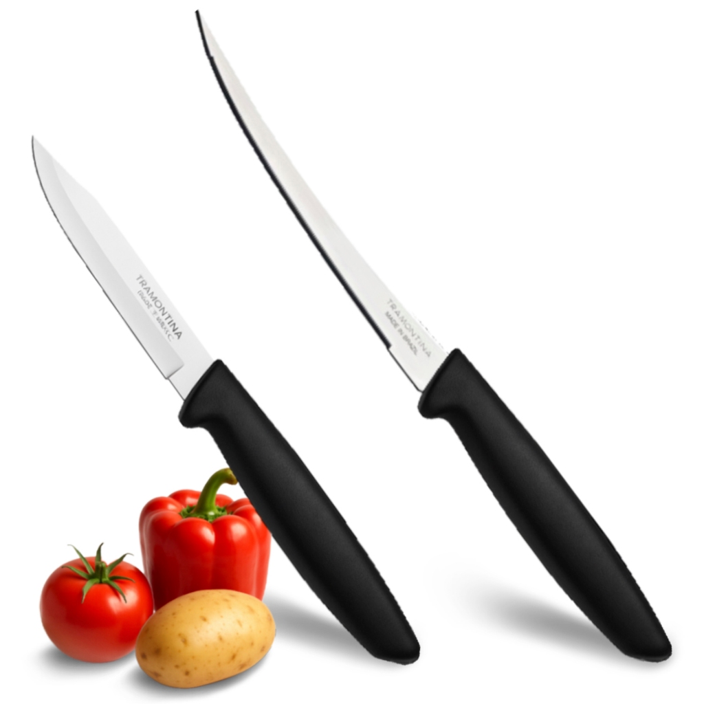 Kit 2 Facas Tramontina  Faca Tomate Serrilhada e Faca Legumes Aço Inox