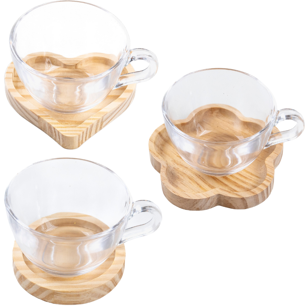 Jogo de Xicaras Chá com pires de Madeira - Monte seu Kit em Oferta na Shopee