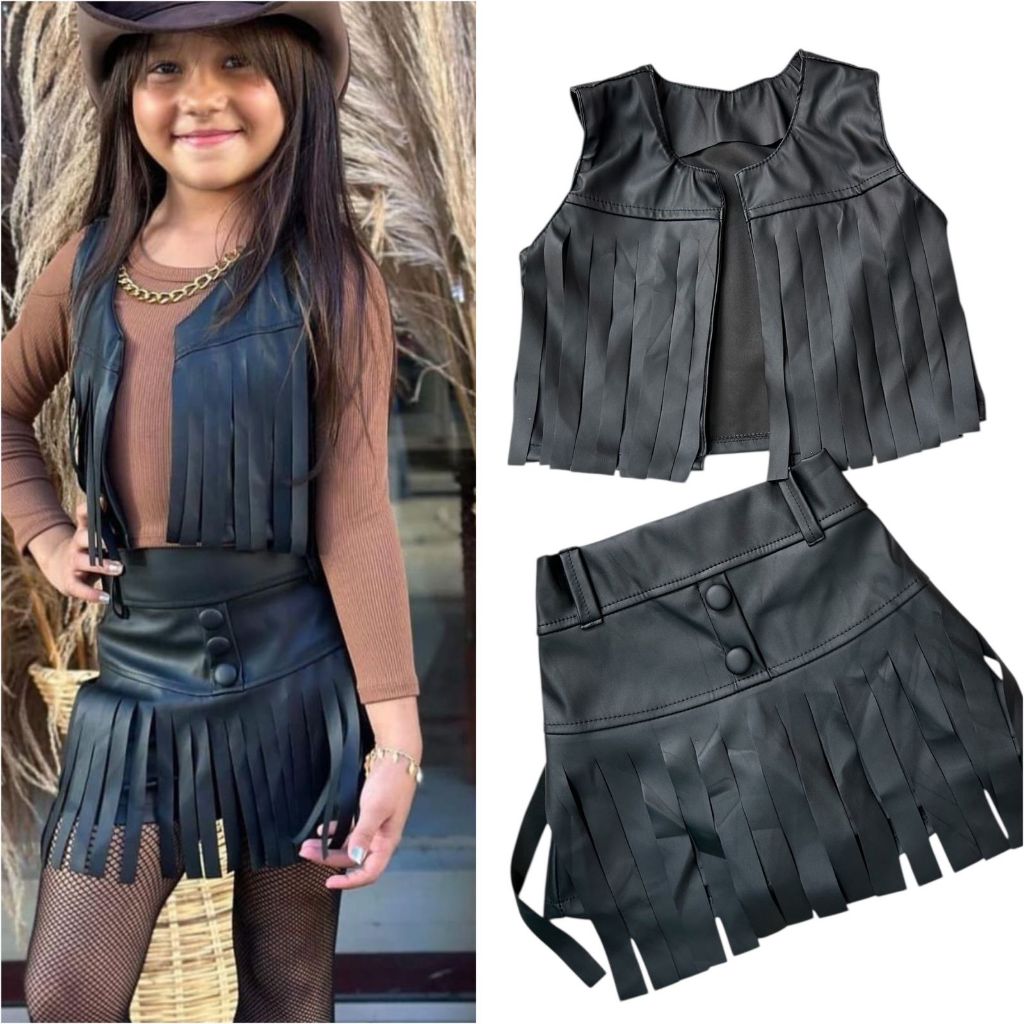 Conjunto Boiadeira Colete e short Courinho infantil menina Ana Castela /Courinho Tendencia