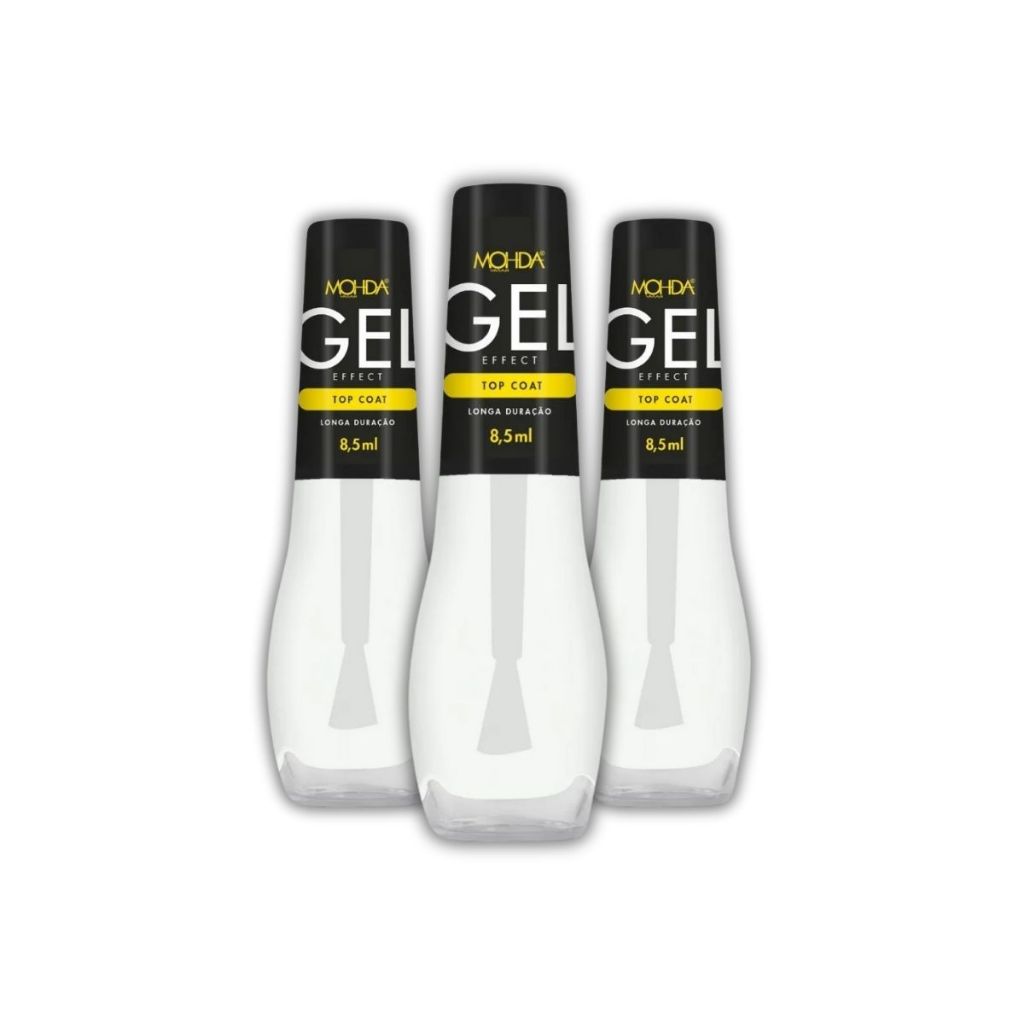 Kit 3 un - Esmalte Top Coat EFEITO GEL (Cobertura) - Mohda 8,5ml (Dura em média 10 dias)