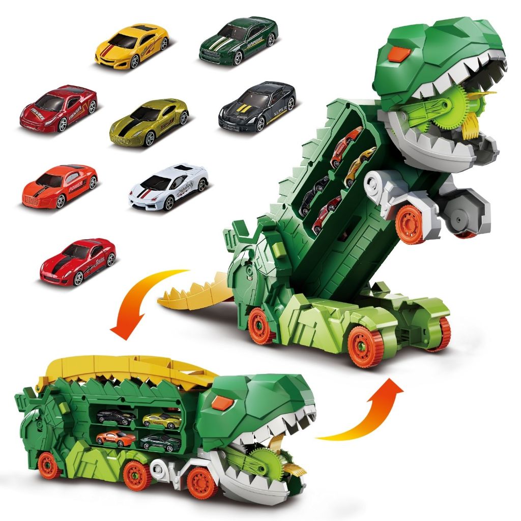 Pista Dinossauro 2 em 1 Caminhão Cegonha Carro Brinquedo com Rampa Corrida - Mom & Baby