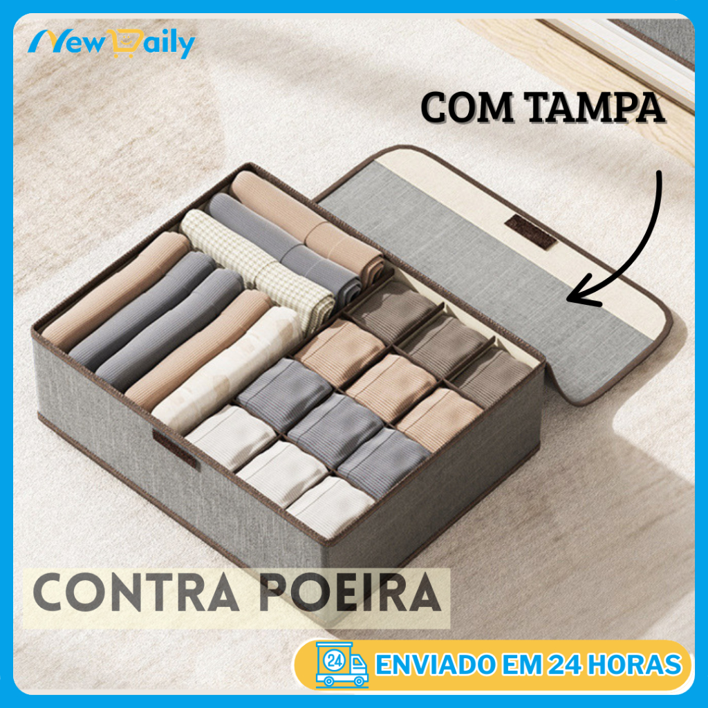 Organizador Com Divisória  De Gaveta com Tampa Dobrável Contra Poeira Peças Íntimas Meias SN-01 em Oferta na Shopee