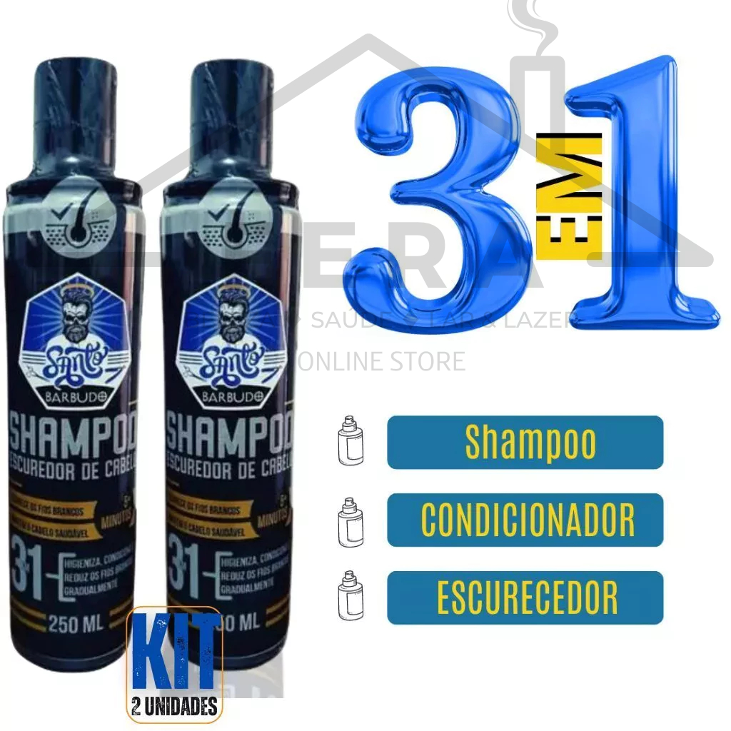 Kit Escurecedor *2 em 1* - Shampoo Escurecedor de Cabelos Brancos Grisalhos e Barba - 3 em 1"