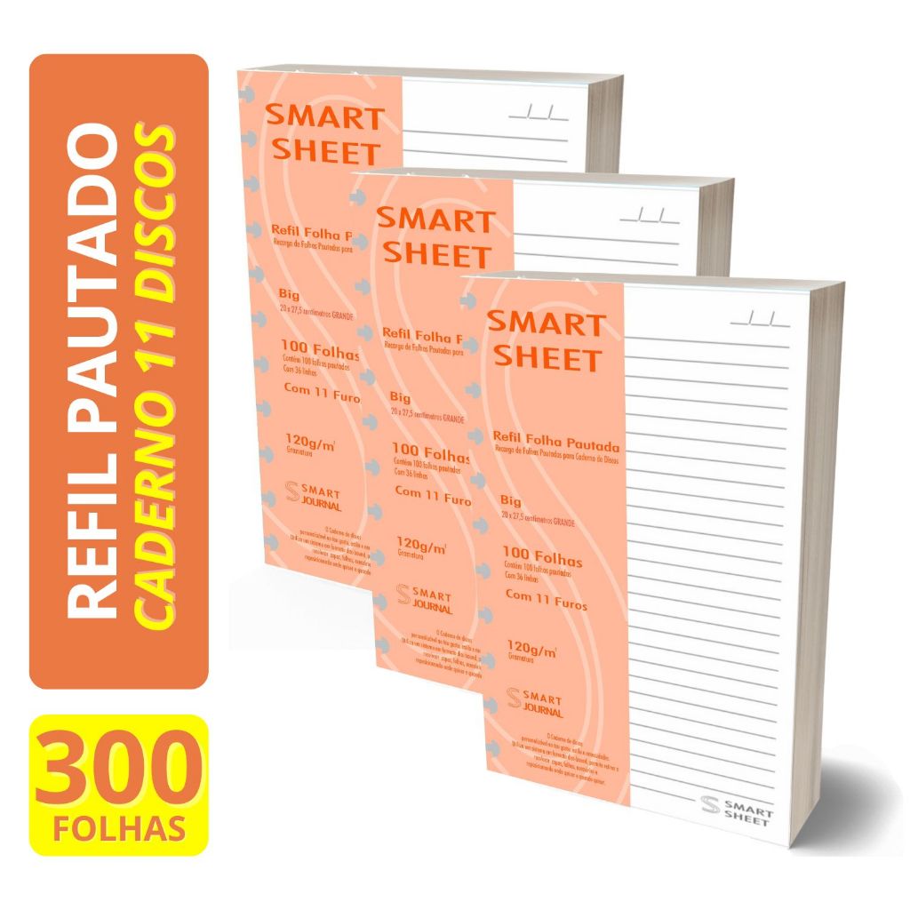 Refil Caderno Discos 120g 300 Folhas Pautado Grande 11 Furos em Oferta na Shopee