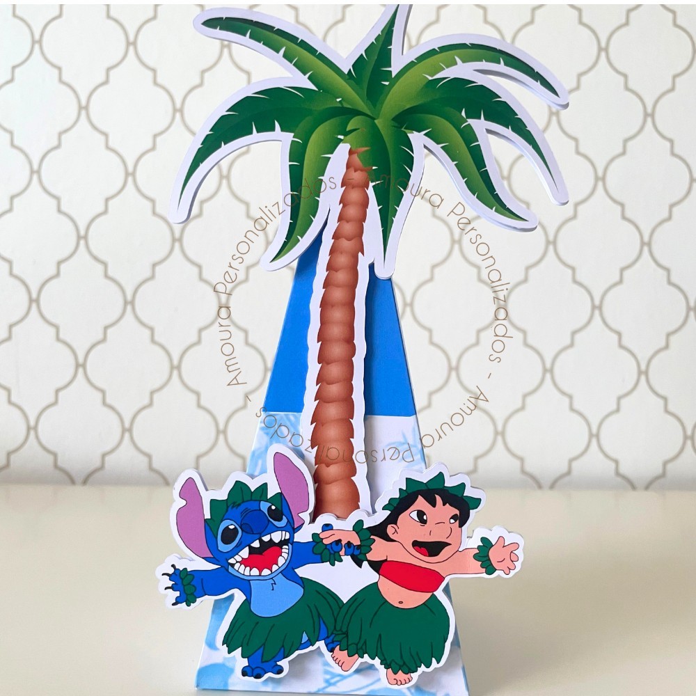 CAIXA PIRÂMIDE PERSONALIZADA PARA LEMBRANCINHAS LILO & STITCH AZUL | CAIXINHA | FESTA | INFANTIL