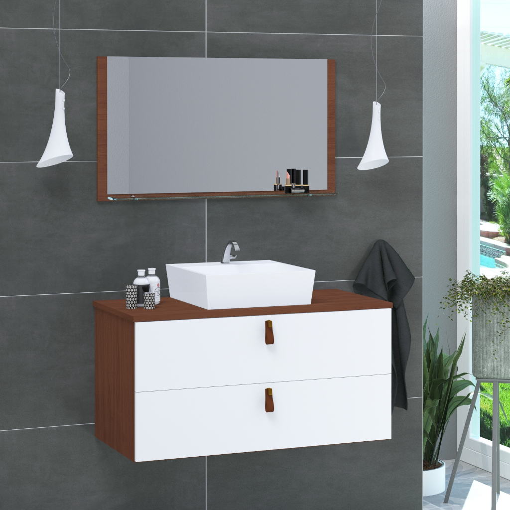 Conjunto Armário de Banheiro Berlim 80 cm MDF + Espeplheira + cuba em Oferta na Shopee