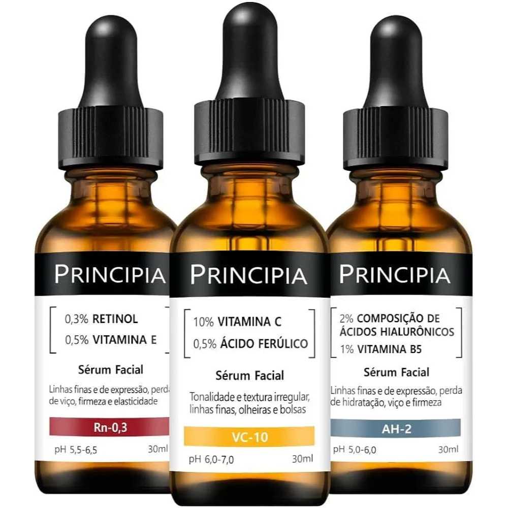 Principia Kit Rejuvenescedor Essencial Trio Sérum Vitamina C + Sérum Retinol + Sérum Ácido Hialurônico