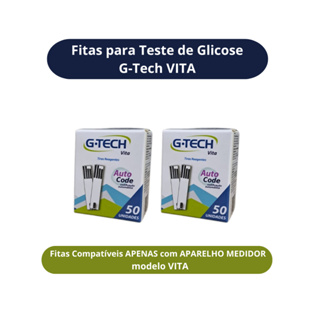 Kit 100 Fitas Reagentes Teste de Glicose Glicemia Originais Compatível Aparelho G-Tech Vita em Oferta na Shopee