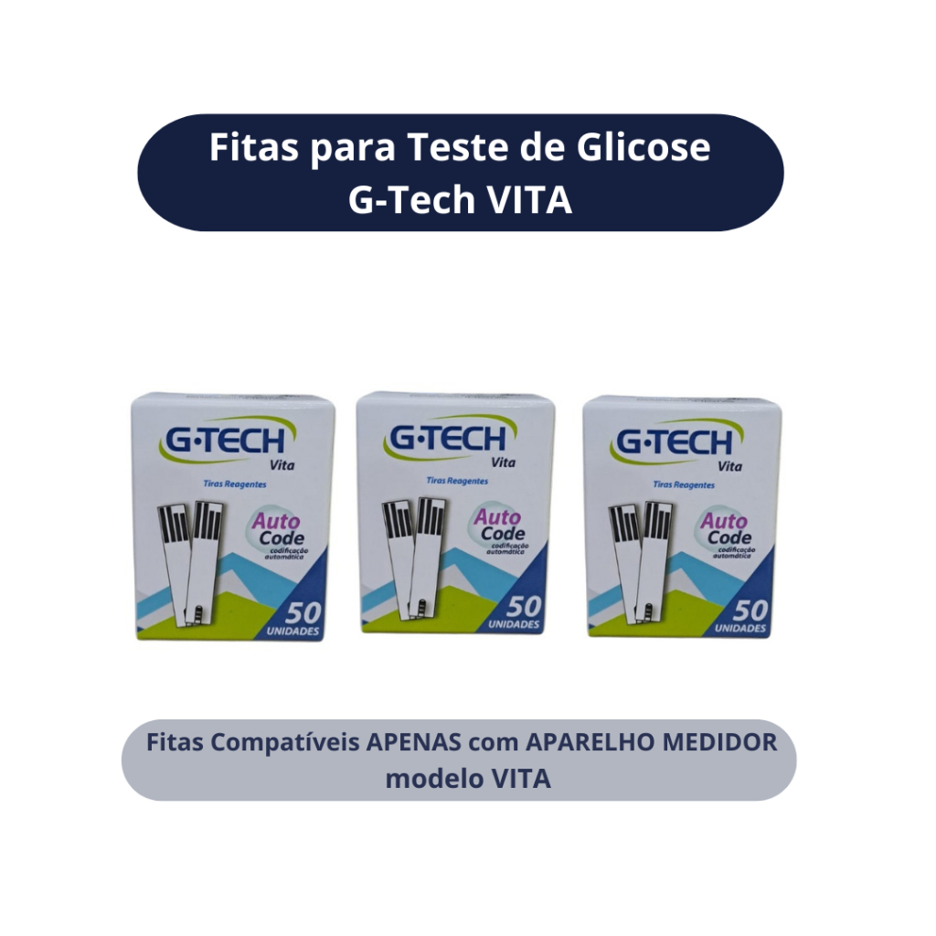 Kit 150 Fitas Reagentes para Teste de Glicose Auto Code Tiras Originais para Glicemia G-Tech VITA