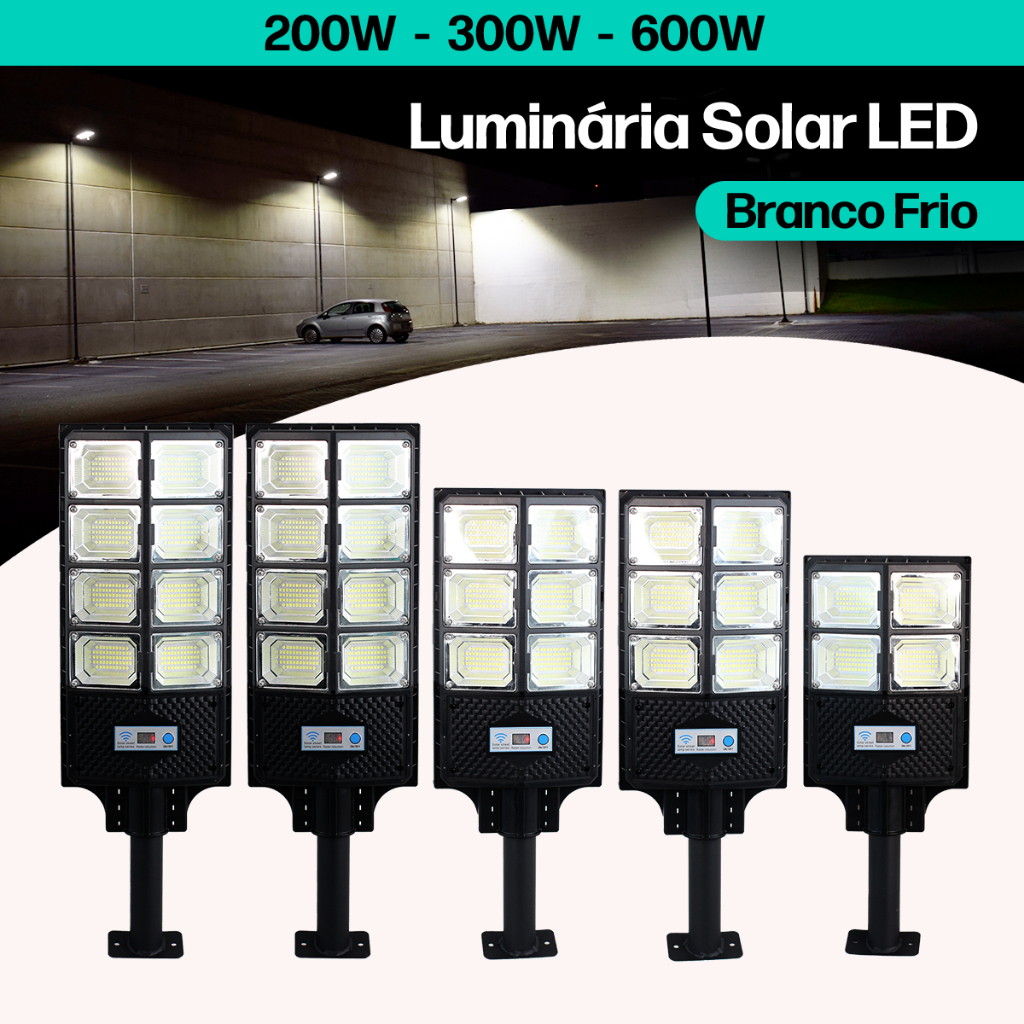 Refletor Solar LED Luminária Pública Poste 200W 300W 400W Prova D'água IP66 Sensor Movimento Painel em Oferta na Shopee