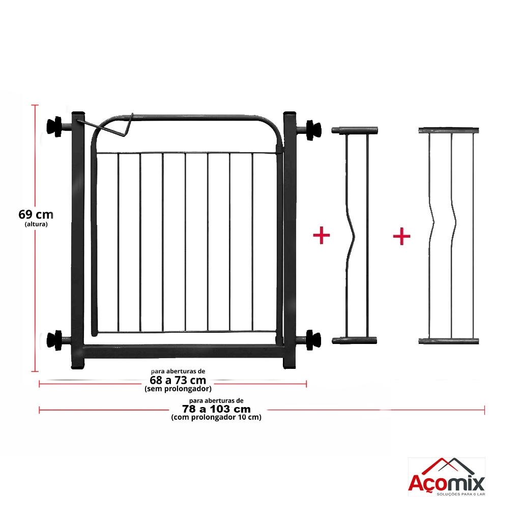Portão Pet Grade Mais Largo Aramado Até 103cm Proteção para Bebes Cães Portão Segurança Para Crianças Com 2 Extensores