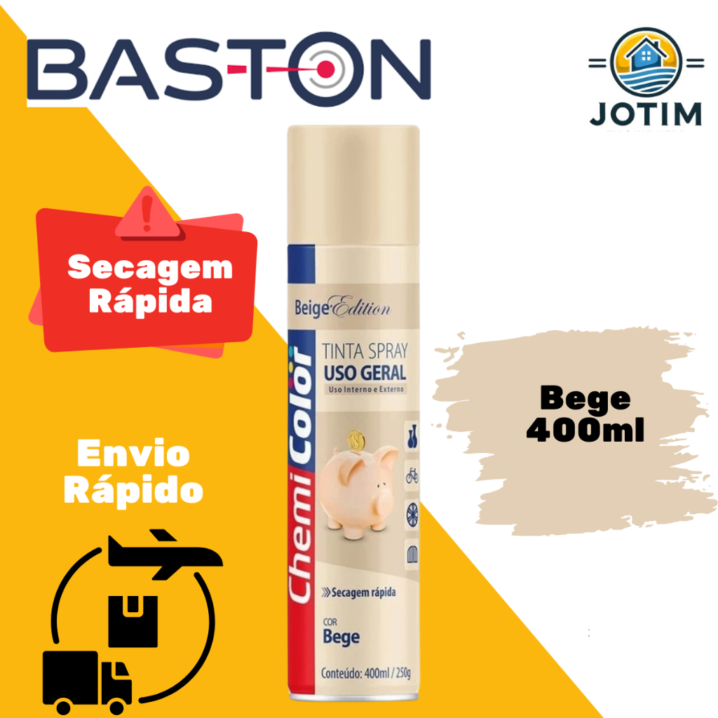 Tinta Spray Uso Geral Bege Baston 400ml ChemiColor Secagem Rápida Uso Interno e Externo em Oferta na Shopee